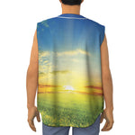 Sunrise Meadow Print Sleeveless Baseball Jersey