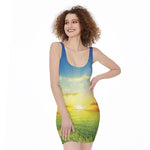 Sunrise Meadow Print Sleeveless Bodycon Dress