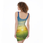 Sunrise Meadow Print Sleeveless Bodycon Dress