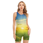 Sunrise Meadow Print Sleeveless One Piece Swimsuit
