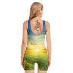 Sunrise Meadow Print Sleeveless One Piece Swimsuit