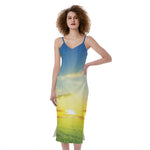 Sunrise Meadow Print Slim Fit Midi Cami Dress