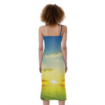 Sunrise Meadow Print Slim Fit Midi Cami Dress