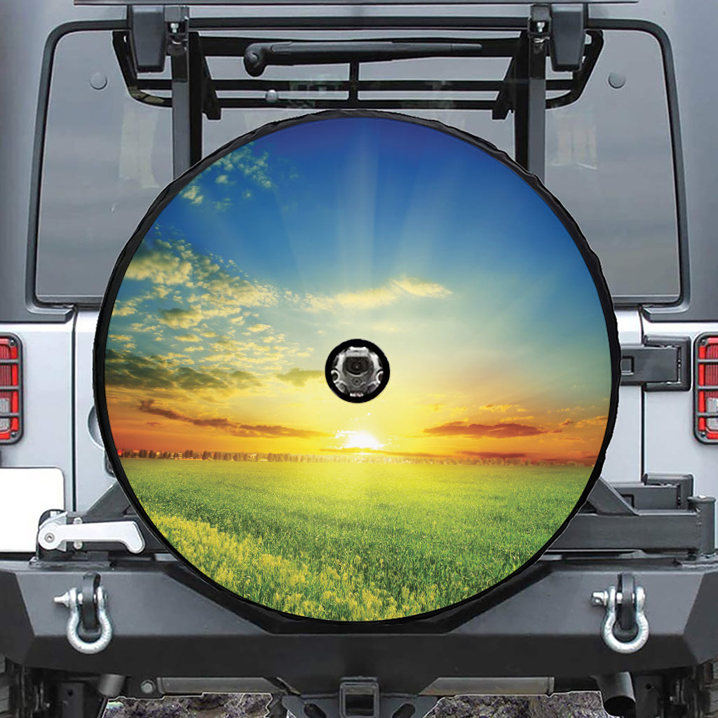 Sunrise Meadow Print Tire Cover With Camera Hole