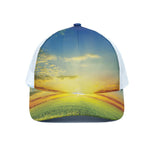 Sunrise Meadow Print White Mesh Trucker Cap