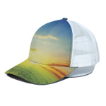 Sunrise Meadow Print White Mesh Trucker Cap