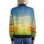 Sunrise Meadow Print Women's Bomber Jacket