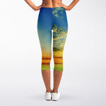Sunrise Meadow Print Women's Capri Leggings