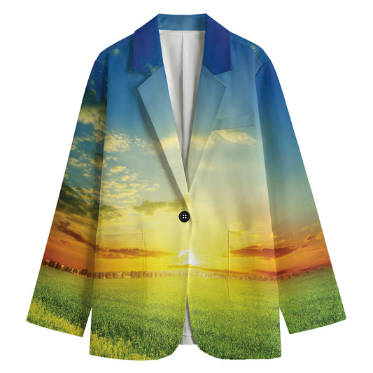 Sunrise Meadow Print Women's Cotton Blazer