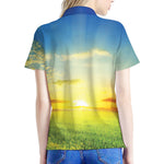 Sunrise Meadow Print Women's Polo Shirt