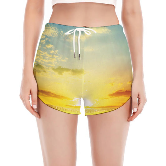 Sunrise Meadow Print Women's Split Running Shorts