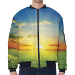 Sunrise Meadow Print Zip Sleeve Bomber Jacket