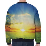 Sunrise Meadow Print Zip Sleeve Bomber Jacket
