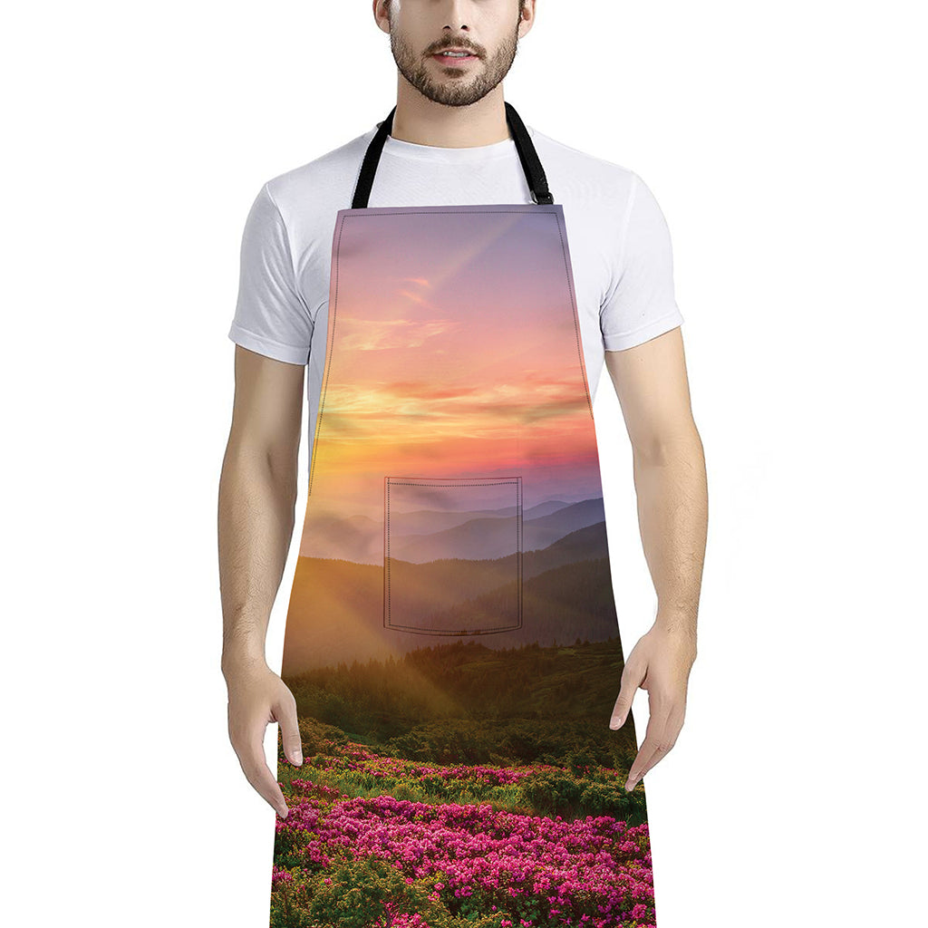 Sunrise Mountain Print Bib Apron With Pocket