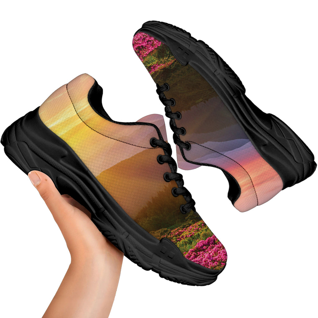 Sunrise Mountain Print Black Chunky Shoes