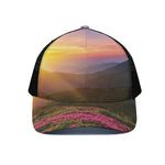 Sunrise Mountain Print Black Mesh Trucker Cap