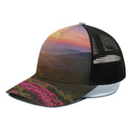 Sunrise Mountain Print Black Mesh Trucker Cap