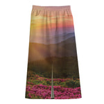 Sunrise Mountain Print Cotton Front Slit Maxi Skirt