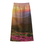 Sunrise Mountain Print Cotton Front Slit Maxi Skirt
