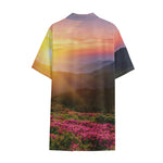 Sunrise Mountain Print Cotton Hawaiian Shirt