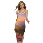 Sunrise Mountain Print Cross Back Cami Dress