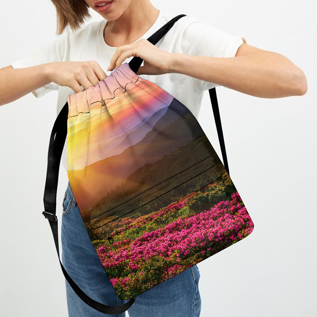 Sunrise Mountain Print Drawstring Backpack