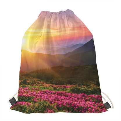 Sunrise Mountain Print Drawstring Bag