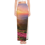 Sunrise Mountain Print High Slit Maxi Skirt