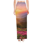 Sunrise Mountain Print High Slit Maxi Skirt