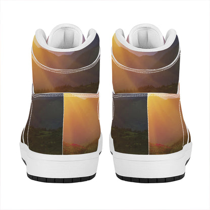 Sunrise Mountain Print High Top Leather Sneakers