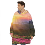 Sunrise Mountain Print Hoodie Blanket