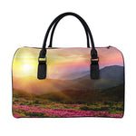 Sunrise Mountain Print Leather Duffle Bag