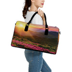 Sunrise Mountain Print Leather Duffle Bag