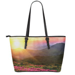 Sunrise Mountain Print Leather Tote Bag