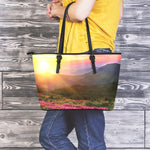 Sunrise Mountain Print Leather Tote Bag