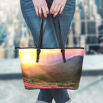 Sunrise Mountain Print Leather Tote Bag