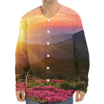 Sunrise Mountain Print Long Sleeve Baseball Jersey