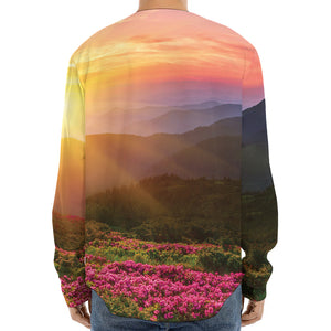 Sunrise Mountain Print Long Sleeve Baseball Jersey