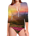 Sunrise Mountain Print Long Sleeve Swimsuit
