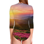 Sunrise Mountain Print Long Sleeve Swimsuit