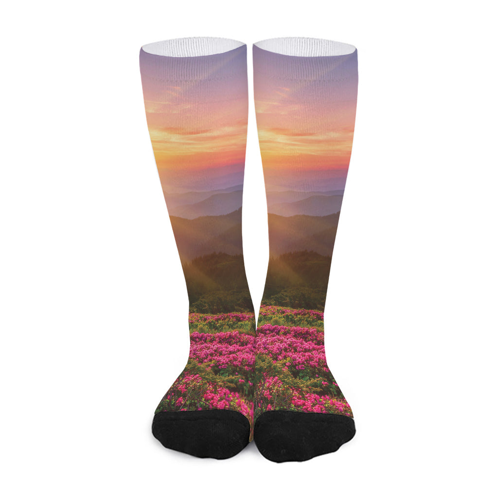 Sunrise Mountain Print Long Socks
