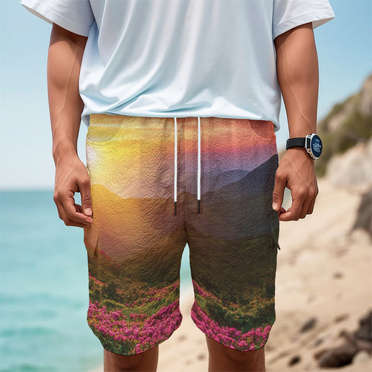 Sunrise Mountain Print Men's Cargo Shorts