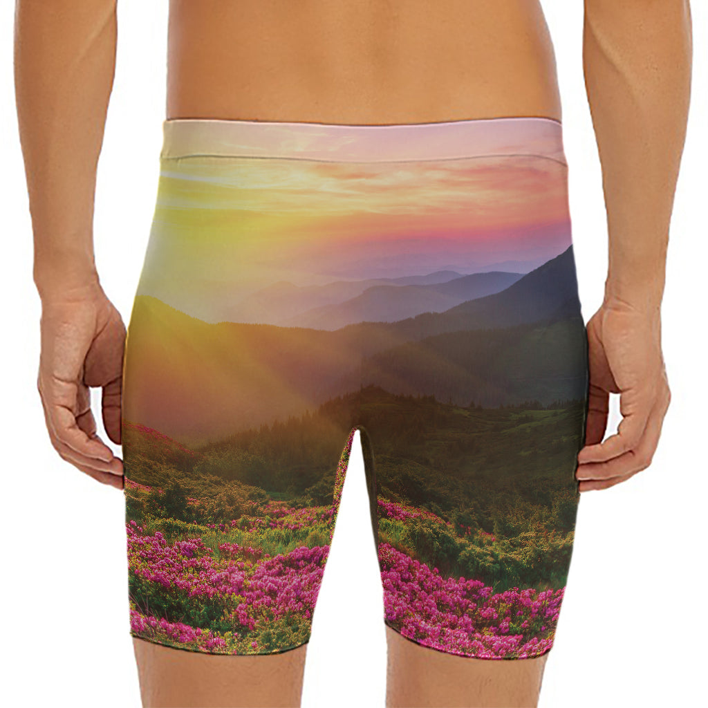 Sunrise Mountain Print Men's Long Boxer Briefs