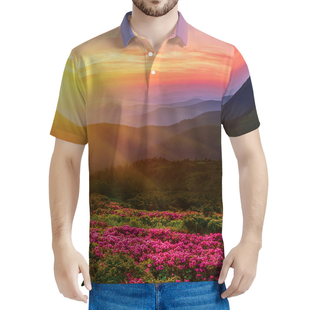 Sunrise Mountain Print Men's Polo Shirt