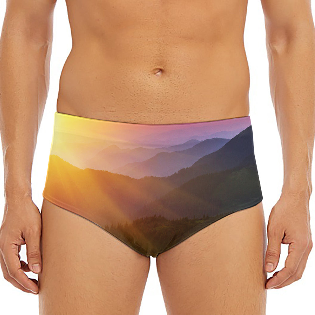 Sunrise Mountain Print Men's Triangle Swim Briefs