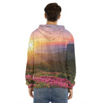 Sunrise Mountain Print Men's Velvet Pullover Hoodie