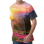 Sunrise Mountain Print Men's Velvet T-Shirt