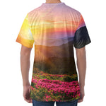 Sunrise Mountain Print Men's Velvet T-Shirt