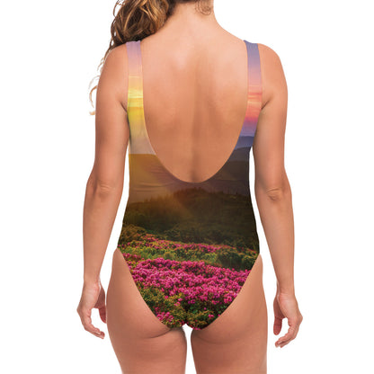 Sunrise Mountain Print One Piece Swimsuit