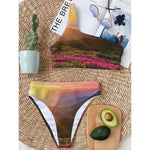 Sunrise Mountain Print One Shoulder Bikini Top